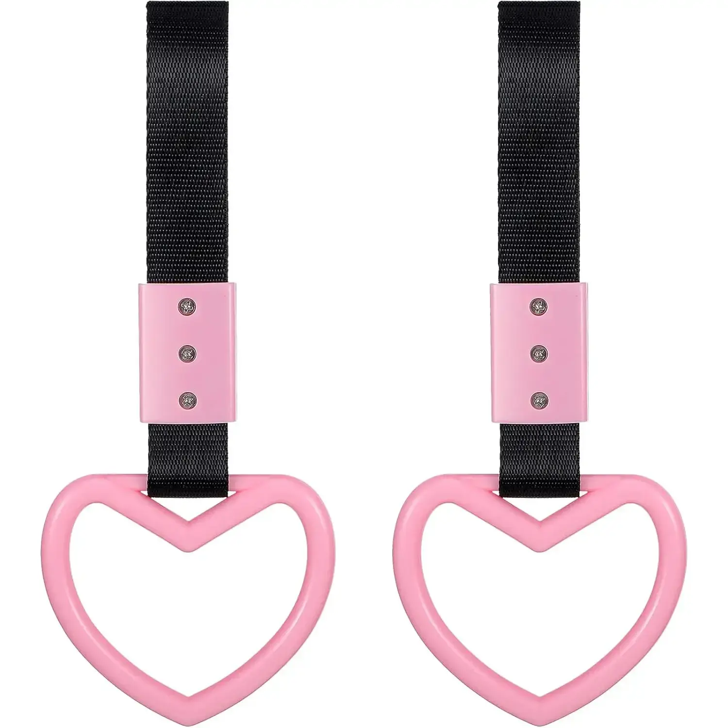 2 Pieces Heart shaped Car Handle Straps Drift Charm Rear Bumper Warning Ring Decor Subway Bus Broken Heart Handle for Car Interior(Light Pink)