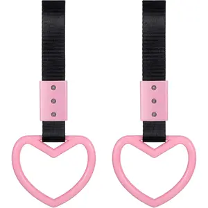 2 Pieces Heart shaped Car Handle Straps Drift Charm Rear Bumper Warning Ring Decor Subway Bus Broken Heart Handle for Car Interior(Light Pink)