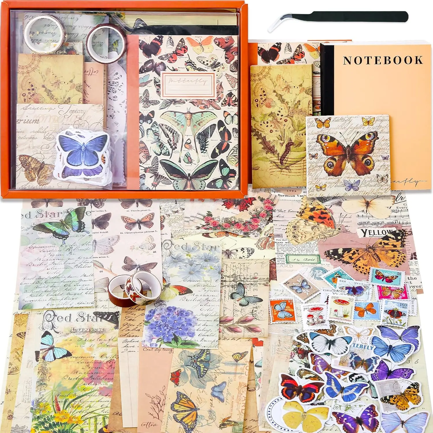 Modern Botanical Scrapbooking Supplies Kit - Nature-Themed Junk Journal Set with 5.8"x4.1" A6 Grid Notebook, 320-Count Grid Paper, Craft Paper, Washi Tapes, Journaling Stationery for Teen Girls, Ideal Birthday Gift, Dragonfly