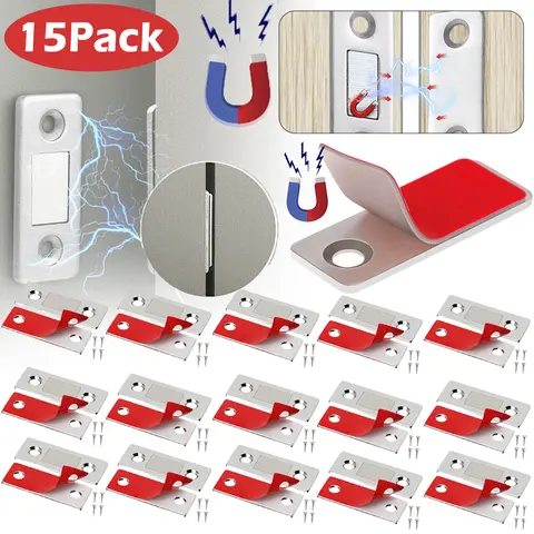 Ultra Thin Stainless Steel Neodymium Magnetic Door Catch, 15-Lb Super Strong Magnetic Force Iron Furniture Hardware, Easy to Install, Prevents Surface Damage, Keeps Cabinets & Closets Securely Closed, Neodymium Magnets
