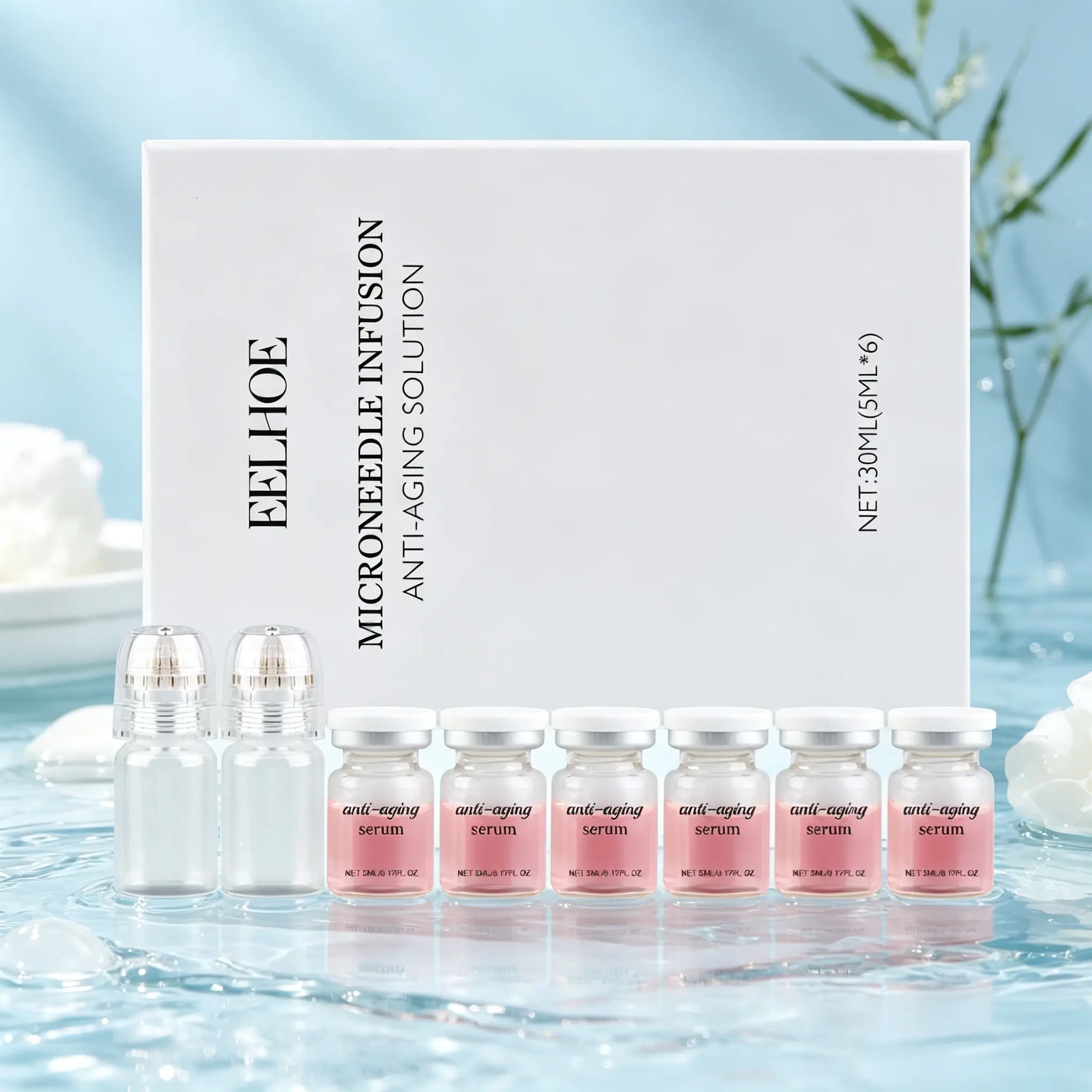 Micro-Infusion Facial Skin Care Kit - Cherry Blossoms Hydrating Moisturizer with Advanced Face Serum, Daily Anti Aging Ampoule Treatment for Smooth Youthful-Looking Skin (6 x 5 mL Bottles Starter Set)