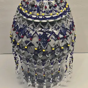 Orisha Olocun Malla for Potiche Decoration Colorful Beaded Design with Cuentas Checas Cristales Caracoles and Metal Separators for Traditional Decor