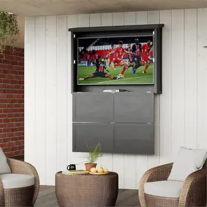 55'' Outdoor TV Enclosure Wood Wall-Mounted TV Cabinet 32"-55", Dual-Arm Steel Bracket Included, Outdoor TV Box Weatherproof for Covered Patio & Pergola