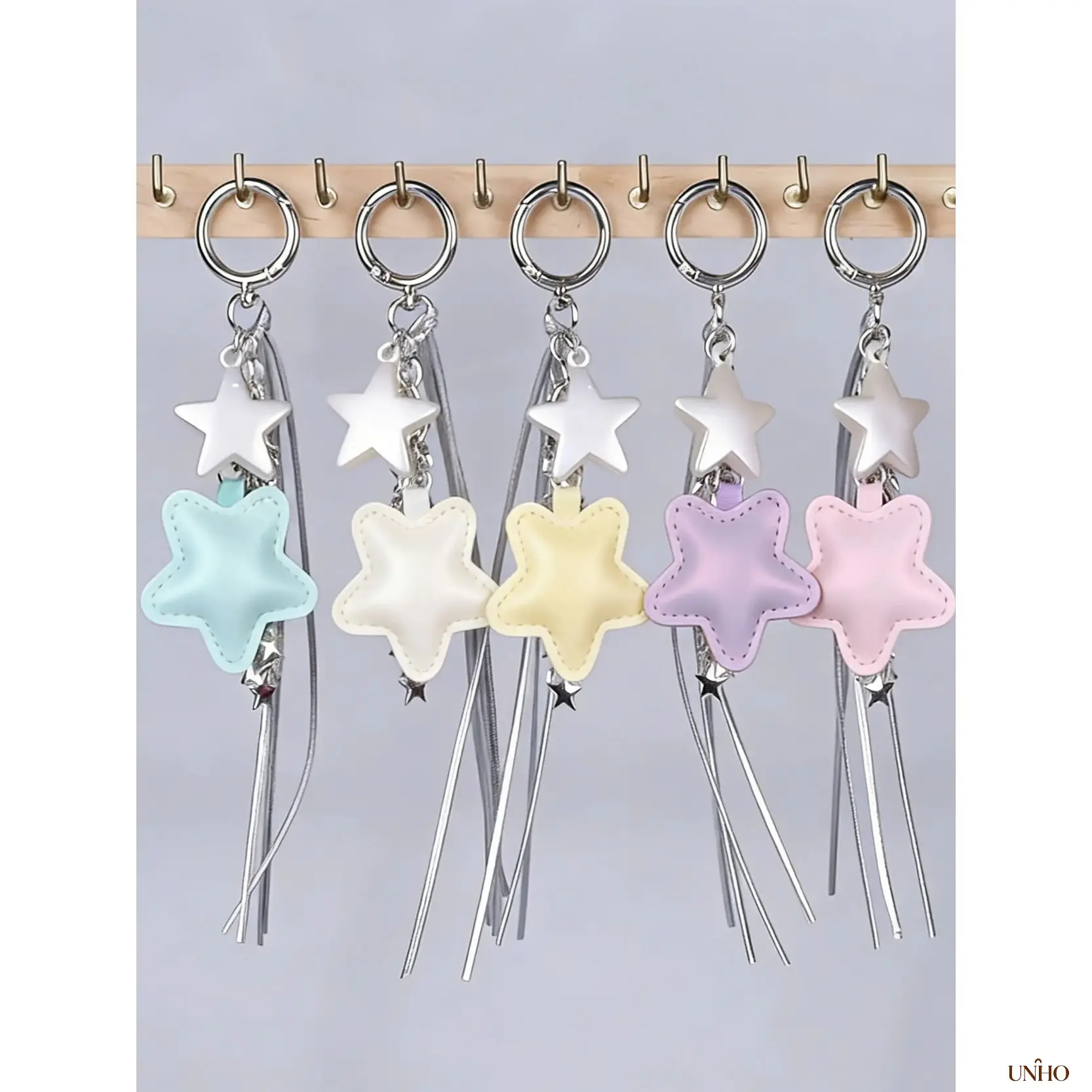 Macaron Five Pointed Star Tassel Key Ring Bag Charm For Girls, Multi Layer Silver Chain Splicing Pendant, Fresh Cute Multi Color Decor Accessory For Campus Travel Work And Thoughtful Birthday Holiday Gif