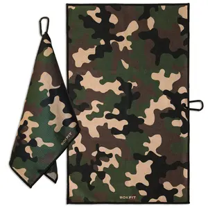 RokFit Gym & Golf Towel – Multi-Use, Quick-Dry, Durable Utility Towel with Bold Graphic and Carabiner Clip (Camo)