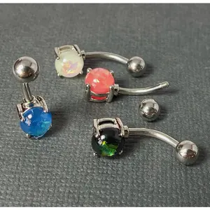 4pc Bulk Pack Prong Set Opal Belly Rings 14g Navel Naval Body Jewelry