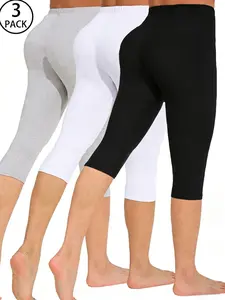 Women's New Elastic Casual Sports 7/8 Tight Pants 3 Pack, Soft Comfortable High Stretch Fabric, Ideal for Fitness, Training, Yoga, Cycling