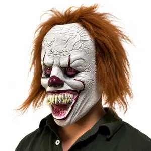 Scary Evil Clown Mask with Hair for Adults, Creepy Killer Joker Latex Head Cover, Realistic Horror Prank Prop for Halloween Cosplay & Party, Party Face Masks