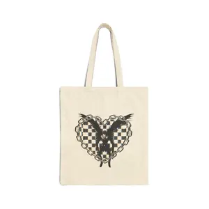 Ryuk Checker Heart Death Manga Cotton Canvas Tote Bag