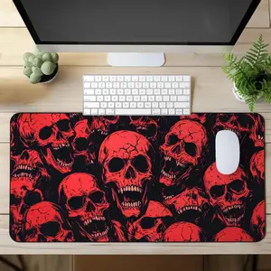 Large Gaming Mouse Pad Desk Mat - XXL Extended Mousepad with Red Skull Graphic Design - Big Desk Mouse Mat for Gamers & Office