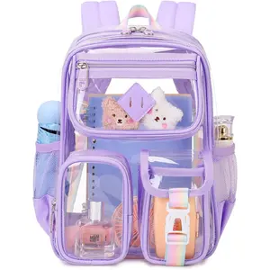 L-CPB021 Mini Clear Backpack for Stadium Events Clear Bag Small Transparent Bookbag for Kids Girls with Thicken Shoulder Straps for Concert, Sporting Events, Festival,Purple