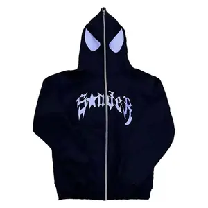Y2K Spider Graphic Zip Hoodie coat | Y2K Streetwear jacket | Gothic Letter Print | Oversized Fit | 2 Color Options | Trendy Street Style Sweatshirt | Men's Hooded Sweatshirt | Casual Fitted, Fall & Winter, Graphic Hoodie