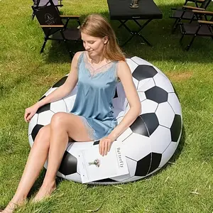 Inflatable Lazy Sofa, Creative Football Shaped Inflatable Sofa, Portable Inflatable Lounge Chair, Casual Leisure Seat with Round Stool for Home Office Balcony, Perfect for Picnic, Camping, Beach, Travel and Indoor Home Use