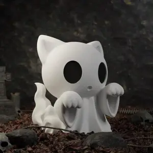 1pc Miniature Ghost Cat Statue – Spooky Cute Decor, Unique Gift For Cat Lovers, Halloween Figurine, Material - 3D-Printed Sculpture