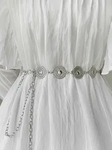 Women's Boho Style Round Textured Metal Chain Belt, Exquisite Belt, Casual Vintage Trendy Adjustable Waist Belt, Fashionable Clothes Accessories for Daily & Party Decoration, Waistband