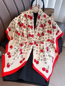Cherry Print Scarf for Women, Sweet Style Neck Warmer, Versatile Shawl Wrap, Fashionable Winter Accessory, Comfortable and Stylish