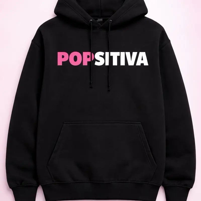 Sweater Popsitiva - Black Hoodie with Pink and White Logo for Comfortable Everyday Wear