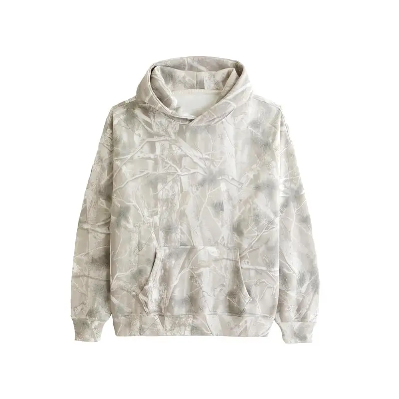 Oversized Maple Leaf Camo Hoodie, Unisex Casual Pullover Sweatshirt with Long Sleeves for Trendy Winter Outfits, Longsleeves, Menswear