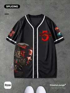 Stranger Things Graphic Loose-Fit Short Sleeve Shirt, Casual Breathable Daily Wear, Home & Outdoor Clothing, Fitted Style, Sport Top, Fitness Top, Active Top