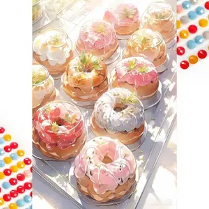 5D DIY Full Drill Round Diamond Painting - Diamond Art Kit Sweet Donut Mosaic, Canvas - DIY Decorative Painting, Home Wall Decor, Suitable for Halloween, Christmas, Birthday, and Anniversary Gifts
