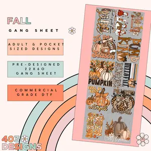 22x60 Fall Gang Sheet | Pre-Made DTF Transfers | Autumn Vibes Design Bundle