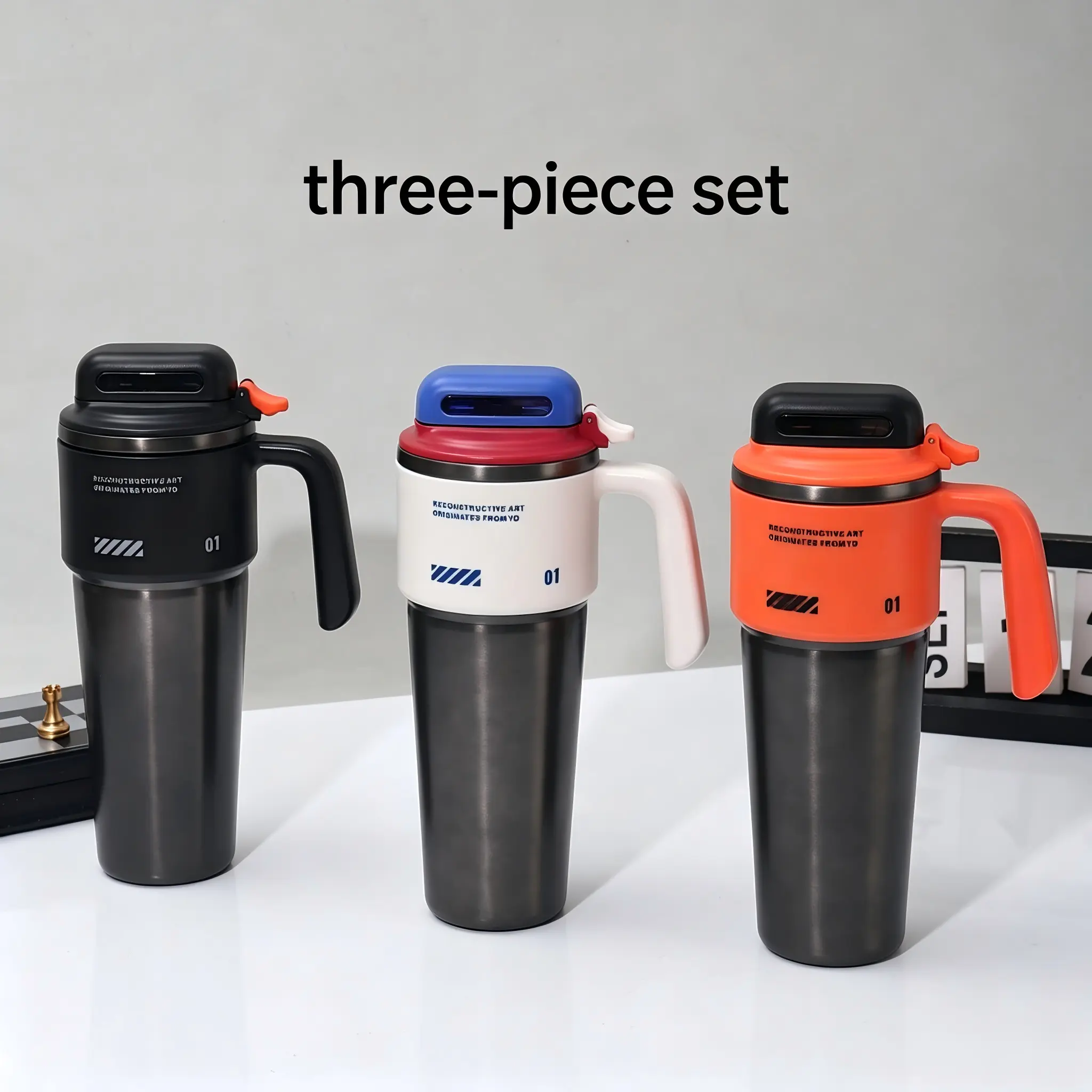 Drinkware Bottles 3-Piece Insulated Tumbler Set with Straw & Handle | Reusable Stainless Steel Flasks & Water Bottles | Portable Bottled Cups for Hot & Cold Drinks | Travel, Office & Outdoor Use