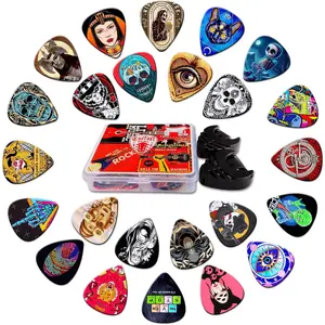 24 Pack Guitar Picks, 4 Thickness Guitar Pick Thin, Medium, Heavy Guitar Pics,Picks Guitar Variety Pack with Guitar Pick Holder,Guitar Picks for Acoustic Guitars Electric Bass 0.46 0.71 0.96 1.20mm
