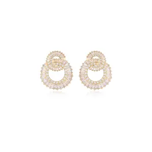 Ettika Rotating Circles Crystal Earrings – 18k Gold Plated Brass with Cubic Zirconia (1.1" x 0.95")