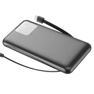 Slim 10000mAh Power Bank with Built-in Cables, 22.5W Fast Charging, Travel-Friendly Portable Charger for iPhone, Samsung, Android & More Smartphone Chargeable