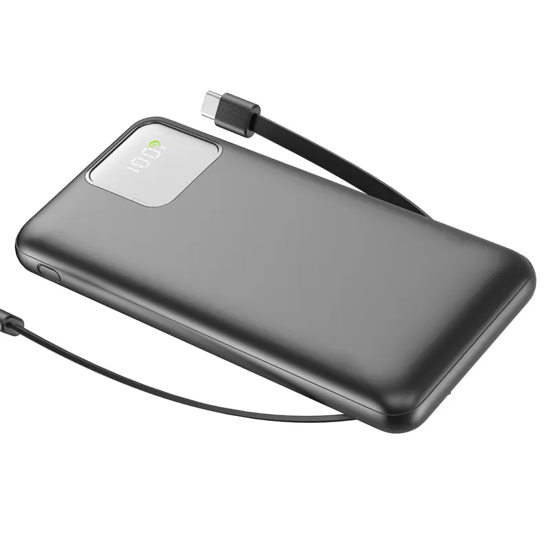 Slim 10000mAh Power Bank with Built-in Cables, 22.5W Fast Charging, Travel-Friendly Portable Charger for iPhone, Samsung, Android & More Smartphone Chargeable