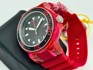 Invicta GRAND PRO DIVER ANATOMIC Red Silver Black SS Men's Watch with Silicone Band & Anatomic Details for Everyday Wear