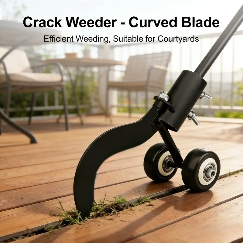 New Heavy Duty Durable Crevice Weeder with Curved Blade & Wheels - Stand Up Weed Puller for Easy Weed Removal in Patio, Sidewalk, Driveway, Garden, Courtyards, No Bending, No Chemicals
