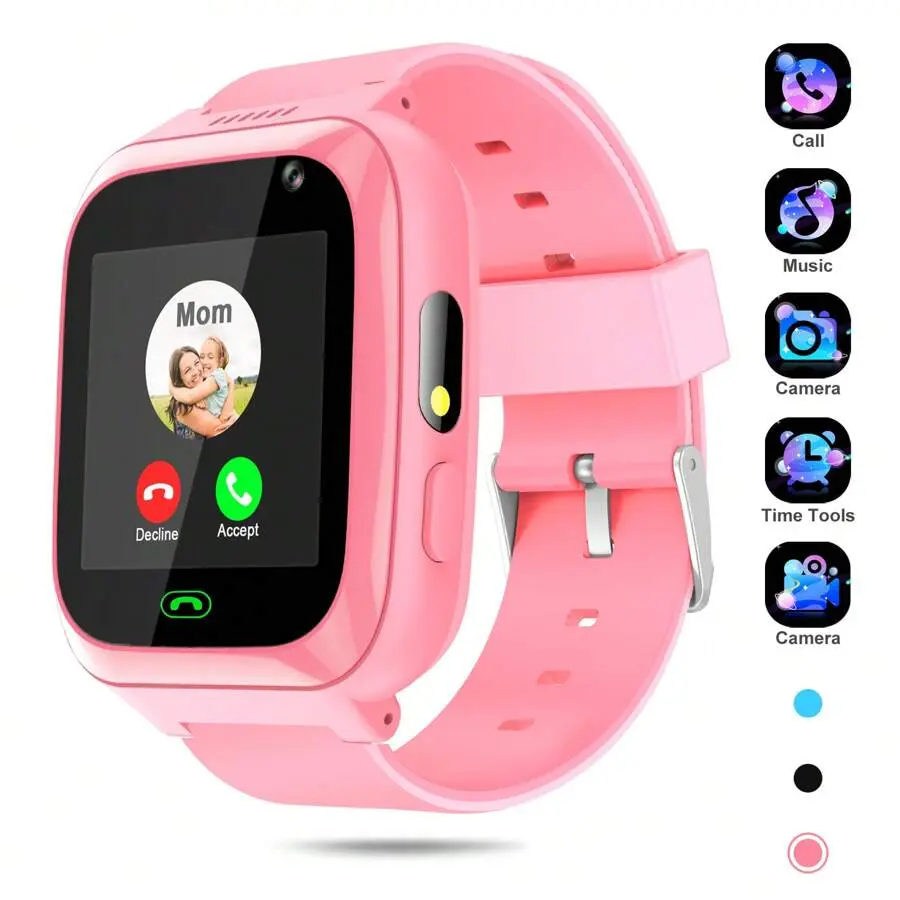 Cute Pink Kids' Wristwatch, ABS Plastic Fashion Accessory with Games, SOS Alert, and Audio Player for Ages 3-12