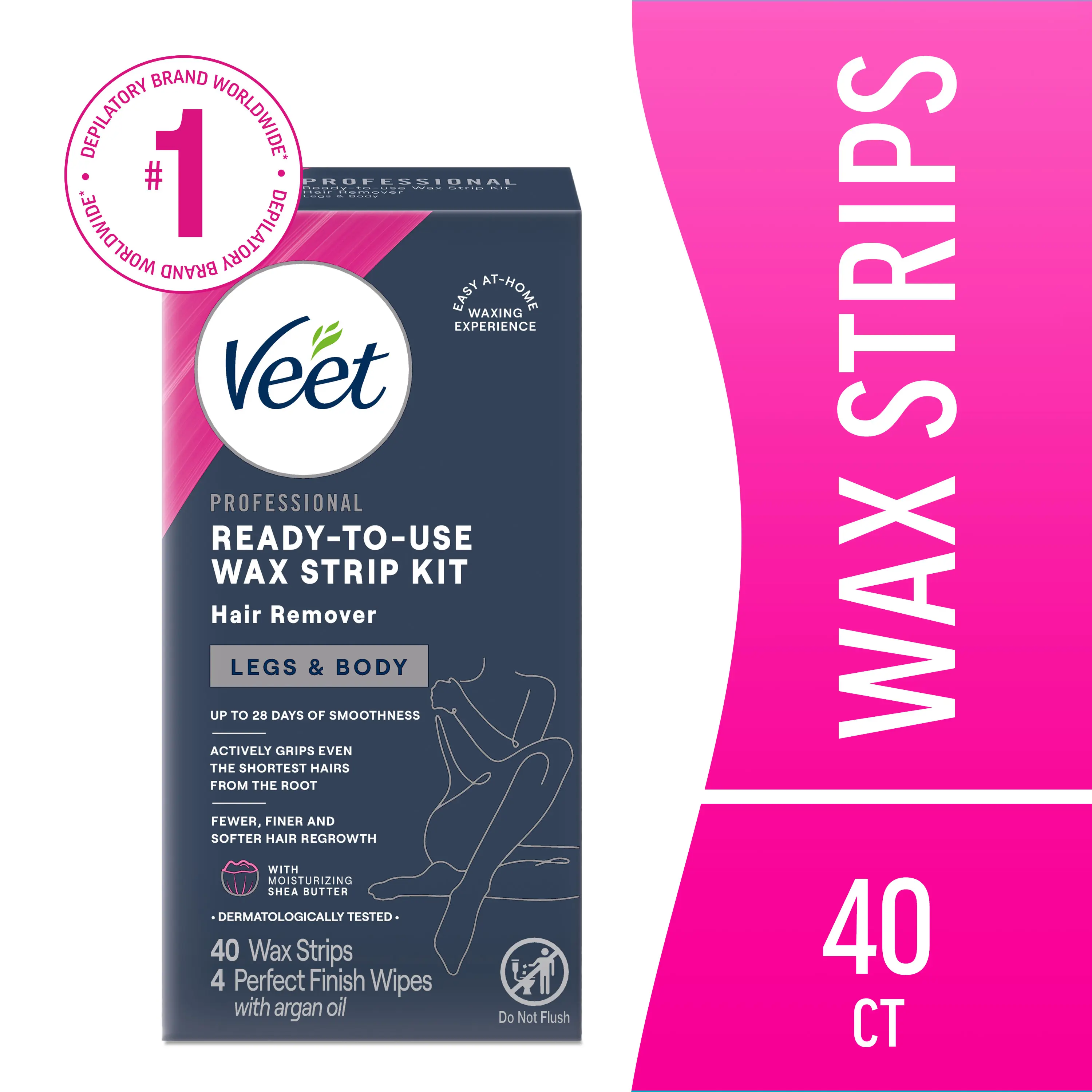 Veet Hair Removal Waxing Kit Strips with Shea Butter, Body Hair Remover for Women, 40 Count