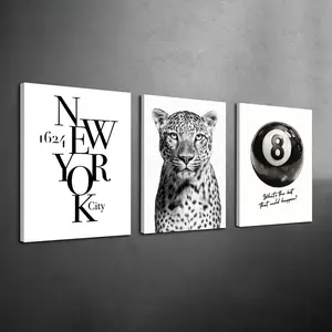 3 Counts Wood Framed Canvas Black & White Leopard Wall Art, Ready To Hang, Modern Home Decor, Modern Aesthetic Apartment Poster, Y2K Animal Print, Artwork Wall Painting For Gift, Wall Decor for Bedroom, Living Room
