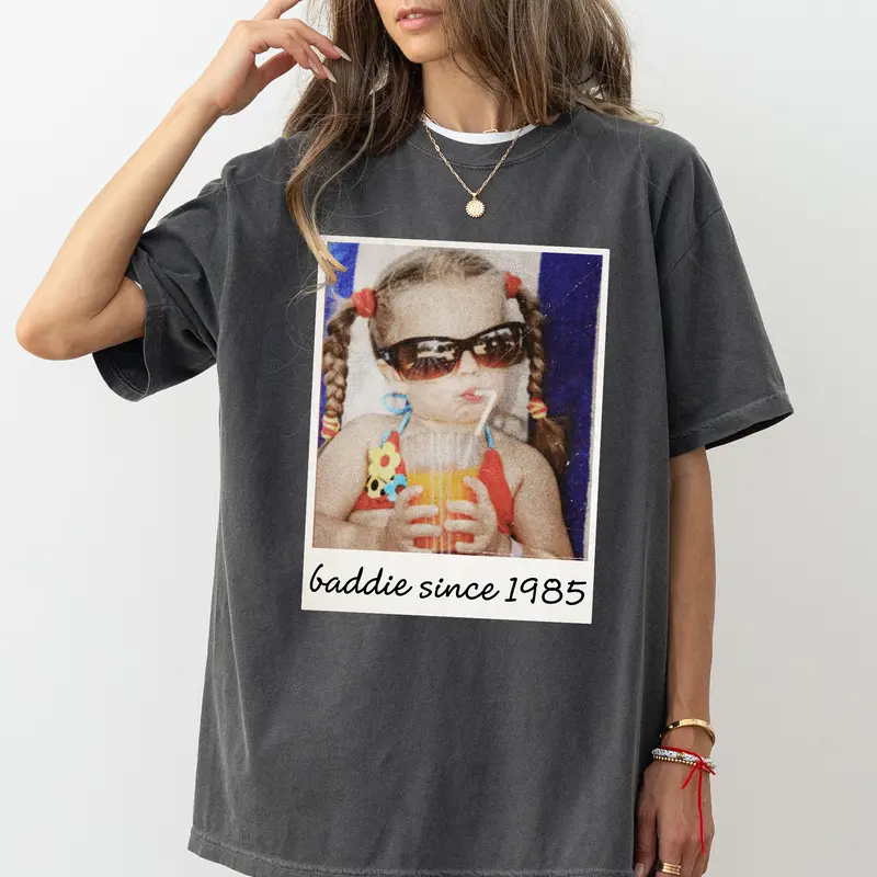 MAPTEES Custom Photo Vintage Baddie Child Comfort Colors Shirt, Funny Personalized Meme T-shirt, Custom Baddie Guy Since 1985 Graphic Tee