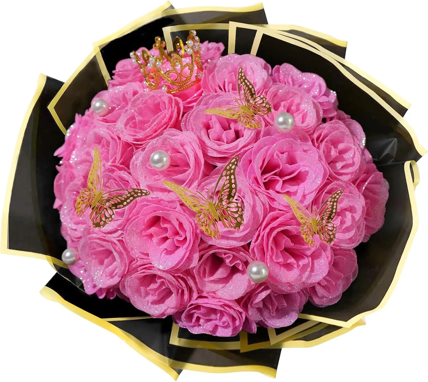 Glitter Roses Bouquet, 24 count Shiny Glitter  Bouquet, Everlasting Artificial Roses Bouquet for Mothers Day, Birthday, Anniversary, Wedding, Engagement, Christmas