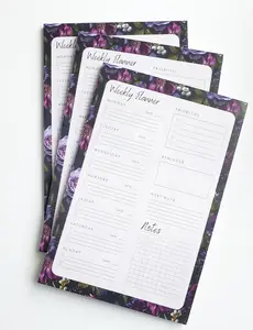 Purple Florals Weekly Planner Notepad for Office Stationery Supplies - Free Matching Sticky Notes With Each Order