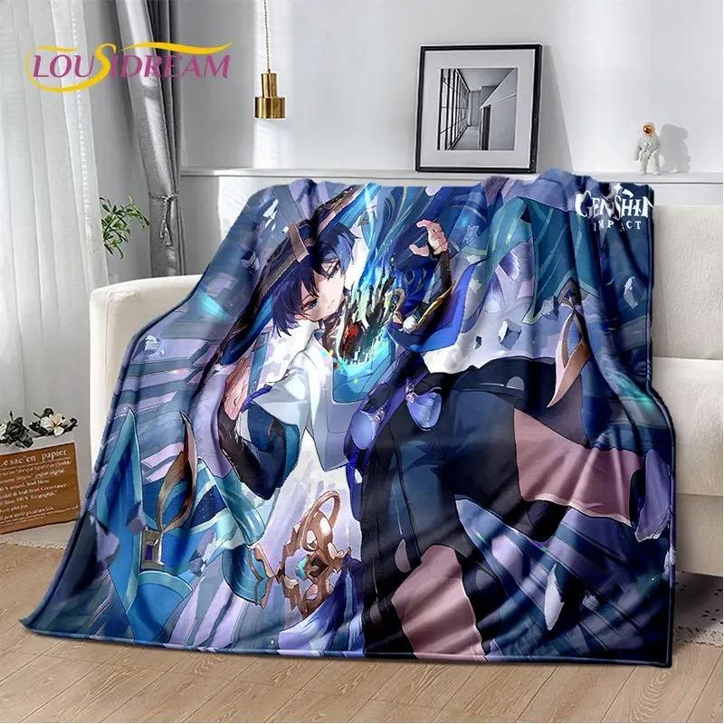 Genshin Impact Game Blanket Ultra Soft Plush Flannel Cozy Warm Bedroom Living Room Couch Sofa Picnic Throw Cover Decor Decorative Throw Perfect Birthday Gift Christmas Gift for Gamers Fans Kids Teens Men Women Anime Style