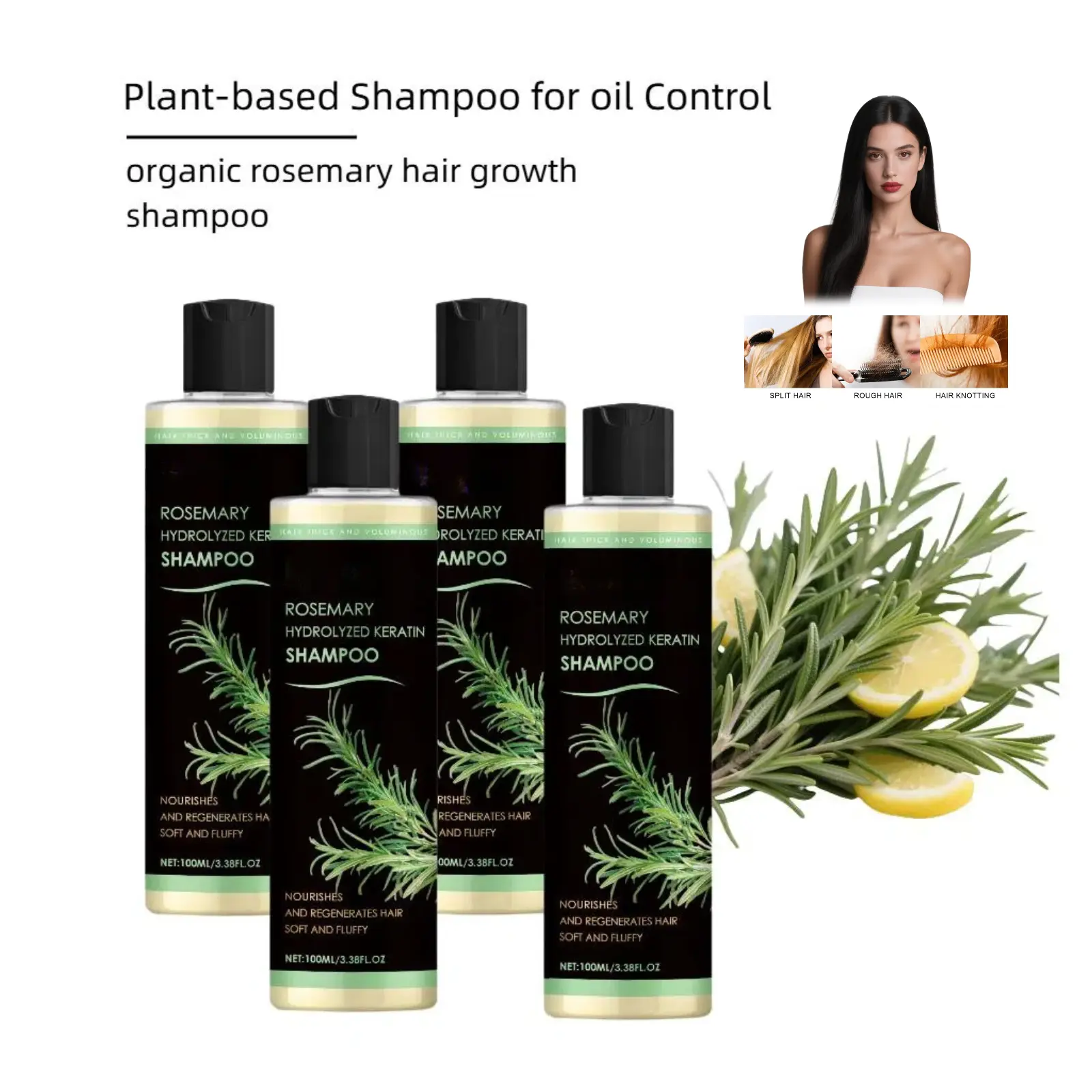 Organic Rosemary Hair Growth Shampoo for Thickening and Anti-Thinning - Plant-Based Moisturizer with Protein for Oil Control, Hydration, and Volume, 100ml, Haircare