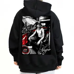 Graphic-Hoodie & T-Shirt Vato Loco El Gallo Negro Chicano Streetwear Hoodie, Chicana Art Cholo Chola Outfit Cotton Casual Urban Fashion Top, Unisex Mexican American Lowrider Style Apparel