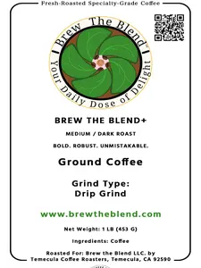 Brew The Blend+ Medium Dark Roast Drip Grind Beverage - Coffee Beans for Extra Caffeine Boost Beverage with Robusta for Bold Flavor 1LB, 12 oz