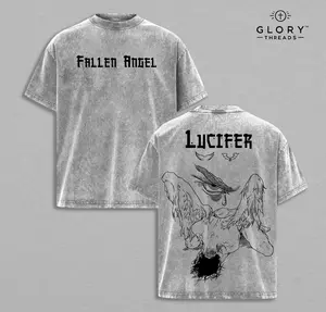 Lucifer Fallen Angel Double Printed Vintage Washed Tee, Unisex Oversized Heavyweight Cotton T-shirt for Dark Art Fans Dark Aesthetic Christina Merch God Punishes Lucifer