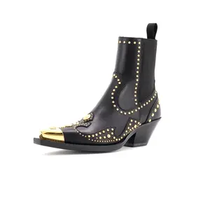 Pre-owned Versace Women's Cowboy Ankle Boots Studded Leather by Rebag