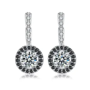 925 Silver European-American Geometric Earrings with Zircon in Sterling Silver