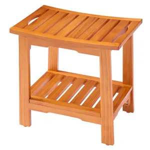 Solid Wood Bathroom Stool 14/18 Inch – 250lbs Capacity Shower Stool, Waterproof Wooden Seat for Bath, Vanity, Makeup Foot Rest, Anti-Slip Base, Lightweight 5.3/7.2 lbs