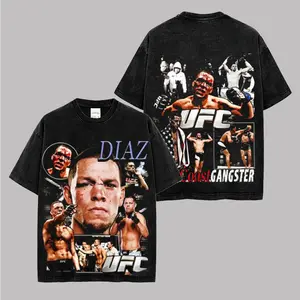 'West Coast Gangster' Nate Diaz UFC Graphic Premium Washed Cotton T-Shirt For Fight Fan, Stockton Legend Fan Shirt, Nathan Donald Diaz Merch, Nate Diaz Inspired Fight Tee Gift