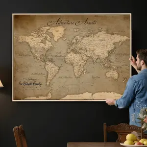 Personalized World Map Wall Art – Custom Framed Push Pin