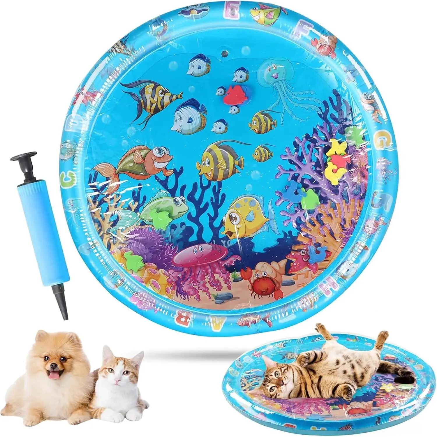 Aqua Cats Water Mat with Fish,Cat Dog Water Mat,Thickened Durable Non-Slip Playmat, Durable Easy Clean,Suitable for All Types of Pets(A) 11