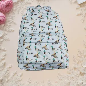 Unisex Preppy Duck Print Kids' Waterproof Backpack, Zipper Closure, Adjustable Straps, Outdoor Portable School Bag Accessory (Backpack Kid)